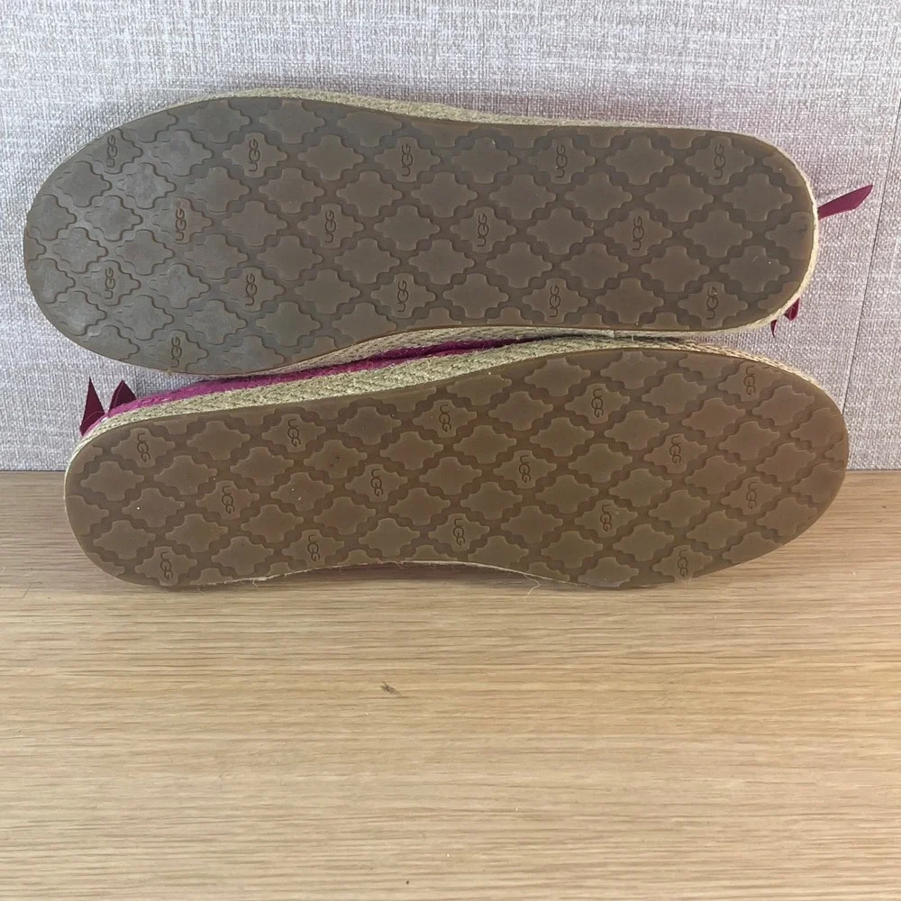 UGG Indah Ballet Flats Pink Eyelet Espadrille Bow Slip On Shoes Women's 6